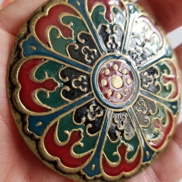 Mandala pendant boho style red blue green gold tone charm bohemian - Picture 4 of 7